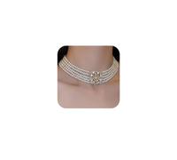 Octwine Collana girocollo corta anni '20, stile bohémien, con strass e perle, multistrato per donne e ragazze, 4 livelli