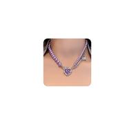 Octwine Collana girocollo multistrato a 2 livelli con strass viola e strass a forma di cuore, in metallo con strass