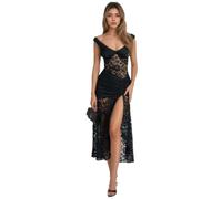 OCUH Abito in pizzo nero, maxi abiti sexy, per uscire con gonna a spacco alto, aderente per vacanze e feste, Nero B, M