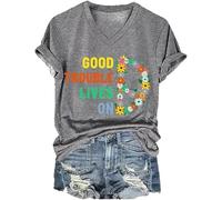 Ocuuer Womens Good Trouble Lives On Stampa T-Shirt a v-Shirt Restare la Maglietta (Grigio M)