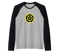 Oda Mon Giapponese Samurai Clan Nero Giallo vettoriale Maglia con Maniche Raglan