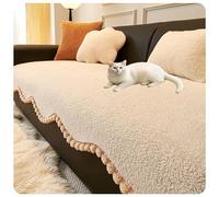 Odaima Peluche Copridivano 1/2/3/4 Posti Copertura per Divano Angolare, Fodera per Divano a forma di L,Antiscivolo Lavabile per Cane Gatti Sofa Protettore(Beige,70x210cm)