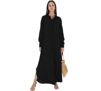 ODASDO Abiti Musulmani per Le Donne Abaya Button Down Henley Camicia da Preghiera Abito a Pipistrello Manica Lunga Medio Oriente Arabian Robe, Nero, Taglia Unica