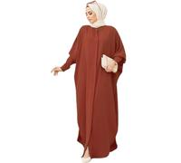 ODASDO Abiti Musulmani per Le Donne Abaya Button Down Henley Camicia da Preghiera Abito a Pipistrello Manica Lunga Medio Oriente Arabian Robe, Rosso Mattone, Taglia Unica