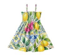 ODAWA Abito senza maniche a trapezio floreale blu limone per il vestito estivo delle ragazze della cinghia regolabile del bambino