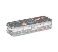 ODAWA Astuccio colorato con note musicali e stelle, nero trasparente, a due piani, per bambini, 21,1 cm di lunghezza x 7,6 cm di larghezza x 4,8 cm di altezza