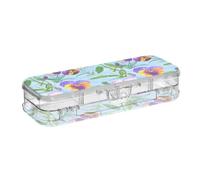 ODAWA Astuccio in plastica rigida trasparente con motivo acquerello viola del pensiero e fiori blu a doppio strato per bambini 21,1 cm L x 7,6 cm L x 4,8 cm H