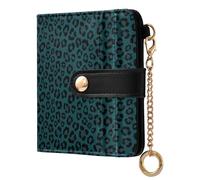 ODAWA Beach Turquoise Coastal Womens Wallet Rfid Blocking, PU Leather Bifold Card Case, Zipper Coin Pocket Magnetic Tab, Nero Leopard Teal, Taglia unica, Portafoglio RFID