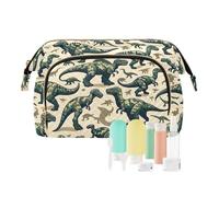 ODAWA Beauty case portatile di grande capacità con gatto che gioca nell'erba con set di accessori da 9 pezzi, borse da toilette per donne in viaggio, Camo Dino Plain, Taglia unica