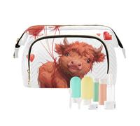 ODAWA Beauty case viola farfalle grandi donne trucco Bas borse cosmetiche per le donne per borsa, Mucca che tiene palloncini cuore, Taglia unica