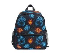 ODAWA Blue Flame Dragon Wolf - Zaino per bambini con cinturino sul petto, per la scuola, con targhetta per il nome, Lupo Drago Fiamma Blu, Medium