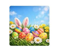 ODAWA Borsa cosmetica portatile con uova di Pasqua colorate in tessuto autoadesivo con erba verde, per viaggi, 35,1 x 35,1 cm