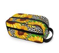 ODAWA Borsa da toilette unisex da appendere, con girasoli, leopardata, organizer da viaggio, impermeabile, borsa da barba per articoli da toeletta, Girasoli Leopard Piastrella, Taglia unica