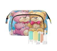 ODAWA Borsa da trucco trapuntata con set di accessori 9 pezzi, fiori colorati 096, borsa per trucco, beauty case, trousse per trucchi, Dolce coppia di orsetti, taglia unica