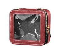 ODAWA Borsa per cosmetici in pelle trasparente verde militare borse organizer da viaggio essenziali per donne ragazze, Rosso Tiziano, Taglia unica