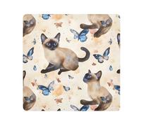 ODAWA Borsa per cosmetici in tessuto autoadesivo, 35,1 x 35,1 cm, vintage, floreale, bianca, pieghevole, portatile, per viaggi, Gatto Farfalla, 21.7x21.7in, Gatto Farfalla