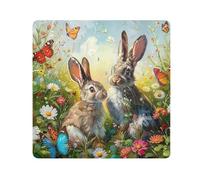 ODAWA Borsa per cosmetici in tessuto autoadesivo con gatti neri, 35,8 x 35,8 cm, borsa cosmetica portatile in panno magico per viaggi, pittura coniglietti prato primavera, 17.7x17.7in, Pittura