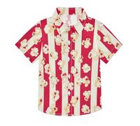 ODAWA Camicia a maniche corte con bottoni a righe popcorn per ragazzi camicia con colletto per la scuola, Popcorn a strisce, 3 anni