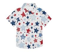 ODAWA Camicia a maniche corte per ragazzi con bottoni a maniche corte blu rossa e blu camicia con bottoni per la scuola, Stella Rossa Blu, 7-8 Anni