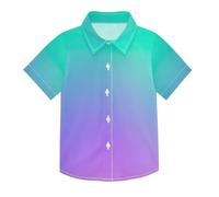 ODAWA Camicia a maniche corte per ragazzi con bottoni a pois bianchi blu navy morbida camicia con bottoni lisci, Verde vibrante viola sfumato, 3 anni