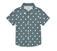 ODAWA Camicia da campeggio per ragazzi con colletto classico sfumato verde viola vibrante camicia casual per ragazzi con colletto manica corta, Bianco Pois Blu, 9-10 Anni