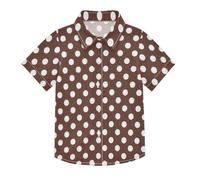 ODAWA Camicia da campeggio per ragazzi con colletto classico sfumato verde viola vibrante camicia casual per ragazzi con colletto manica corta, Bianco Marrone Retro Pois, 9-10 Anni