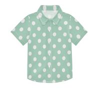 ODAWA Camicia da campeggio per ragazzi con colletto classico sfumato verde viola vibrante camicia casual per ragazzi con colletto manica corta, Bianco Pois Verde, 5-6 Anni