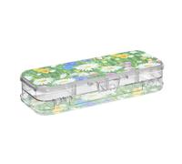 ODAWA Colorato Wildflower Prato Margherite Pastelli Organizer Scatola di Plastica Pastelli con Coperchio a scatto 21,1 cm L x 7,6 cm W x 4,8 cm H