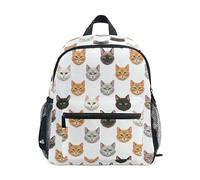 ODAWA Cute Cat Faces White Back Pack per bambini 30,5 cm zaino scuola per ragazza con targhetta nome, Simpatico gatto facce bianche, Medium