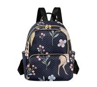 ODAWA Fire Ice Dragons, zaino trapuntato nero con tasca posteriore con cerniera per scuola, lavoro, viaggi, Cervo uccello floreale nero, Small, Zaini Daypack