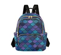 ODAWA Fire Ice Dragons, zaino trapuntato nero con tasca posteriore con cerniera per scuola, lavoro, viaggi, Scaglie di sirena scure blu, Medium, Zaini Daypack