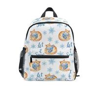 ODAWA Let It Snow - Zaino per bambini con gatti bianchi, per la scuola, per l'asilo, con targhetta per il nome, Let It Snow Cats Bianco, Small