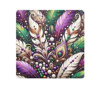 ODAWA Magic Storage Cloth 13.8 In, panno protettivo autoadesivo mimetico per fotocamera, custodia lavabile per fotocamera, laptop, cosmetici, Mardi Gras piuma modello, 13.8x13.8in, Mardi Gras piuma