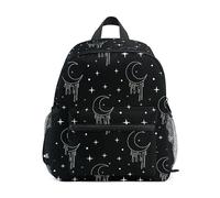 ODAWA Moon Stars - Zaini per bambini con targhetta per nome, con cinturino sul petto, per bambini e asilo, Luna Stelle Nero, Medium