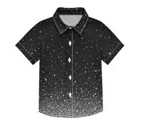 ODAWA Nero Bianco Stelle Gradiente Ragazzi Facile Cura Button Up Camicia Traspirante Ragazzi Weekend Outfit, Nero Bianco Stelle Gradiente, 7-8 Anni
