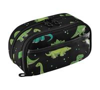 ODAWA Organizer per cancelleria scolastica a pois con dinosauro nero con scomparti multipli, 21,1 x 7,9 x 12,4 cm