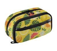 ODAWA Organizer per cancelleria scolastico con foglie tropicali e fiori, con finestra trasparente, 21,1 x 7,9 x 12,4 cm