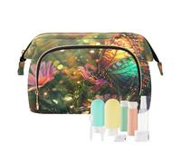 ODAWA Painting Flower3s - Beauty case trapuntato, con set di 9 accessori, grande, da donna, per donne e ragazze, Fiori colorati farfalla 4, Taglia unica