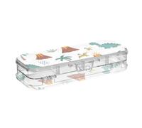 ODAWA Palm Dino - Contenitore in plastica bianca con coperchio a scatto per pastelli, per bambini, 21,1 cm di lunghezza x 7,6 cm di larghezza x 4,8 cm di altezza