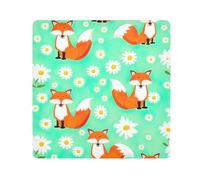 ODAWA Panno autoadesivo 55,1 x 55,1 cm carino cartone animato volpi margherite verde copertura protettiva per fotocamera borsa cosmetica portatile per viaggi