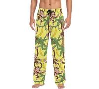 ODAWA Pantaloni del pigiama da uomo neri leopardati bianchi con elastico in vita e tasche morbidi pantaloni pigiama