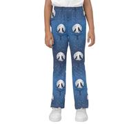 ODAWA Pantaloni svasati da bambina, motivo lupi, luna, alberi, blu, a lunghezza intera, per adolescenti e bambini dai 4 ai 12 anni