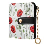 ODAWA Portafogli RFID da donna con gattini rosa carini portafogli bifold con 7 scomparti per carte di credito, Fiori Di Papavero Rosso Verde Bianco, Taglia unica, Portafoglio RFID