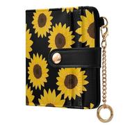 ODAWA Portafoglio sottile da donna con foglie verdi e pappagalli tropicali con blocco RFID, portafoglio sottile da donna, Girasoli Gialli Nero, Taglia unica