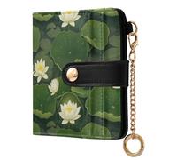 ODAWA Portafoglio sottile da donna con foglie verdi e pappagalli tropicali con blocco RFID, portafoglio sottile da donna, Fiori di loto bianco verde, Taglia unica