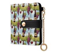 ODAWA Portafoglio sottile da donna con motivo punto baseball, protezione RFID, con 7 scomparti per carte di credito, colore: bianco e rosso, Bottiglie Vino Uva Blu Cielo, Taglia unica, Portafoglio