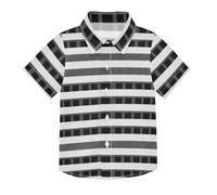 ODAWA Ragazzi Manica Corta Button Down Camicia A Righe Bianche Nere Traspirante Ragazzi Camicia Da Viaggio Manica, Strisce bianche e nere., 5-6 Anni