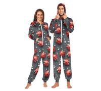 ODAWA Red Animals - Pigiama intero da uomo con cappuccio, con tasche, unisex
