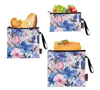 ODAWA Sacchetti riutilizzabili dello spuntino del fiore blu rosa 3 pc lavabili delle borse del pranzo sicure dell'alimento Eco amichevole del panno avvolge