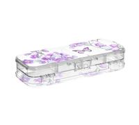 ODAWA Scatola porta pastelli ad acquerello viola fiori farfalle trasparente pastello scatola pennarello organizzatore per Classrrom 21,1 cm L x 7,6 cm W x 4,8 cm H